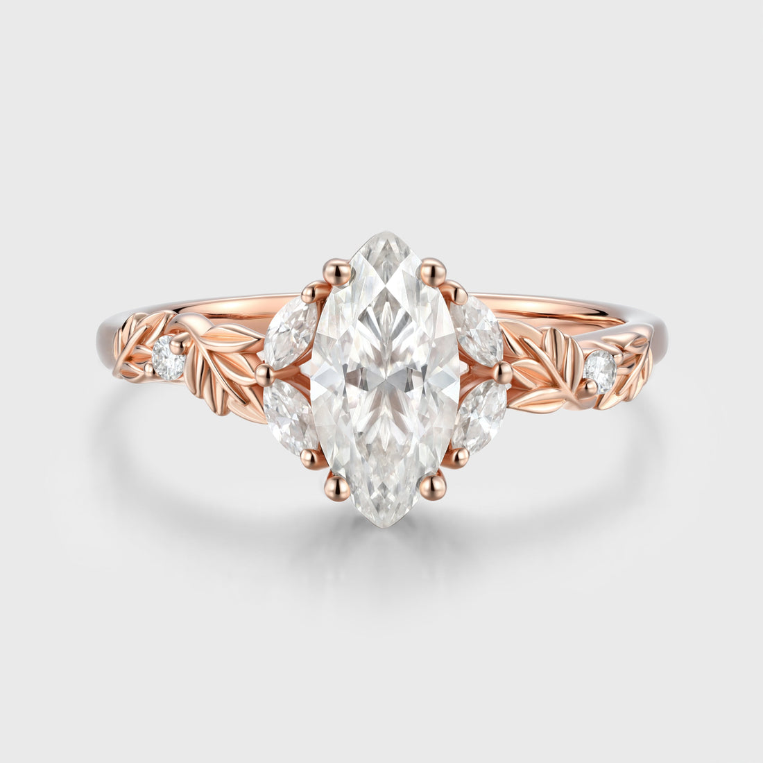 Nature Inspired Marquise cut Moissanite Leaf Gold Engagement Ring