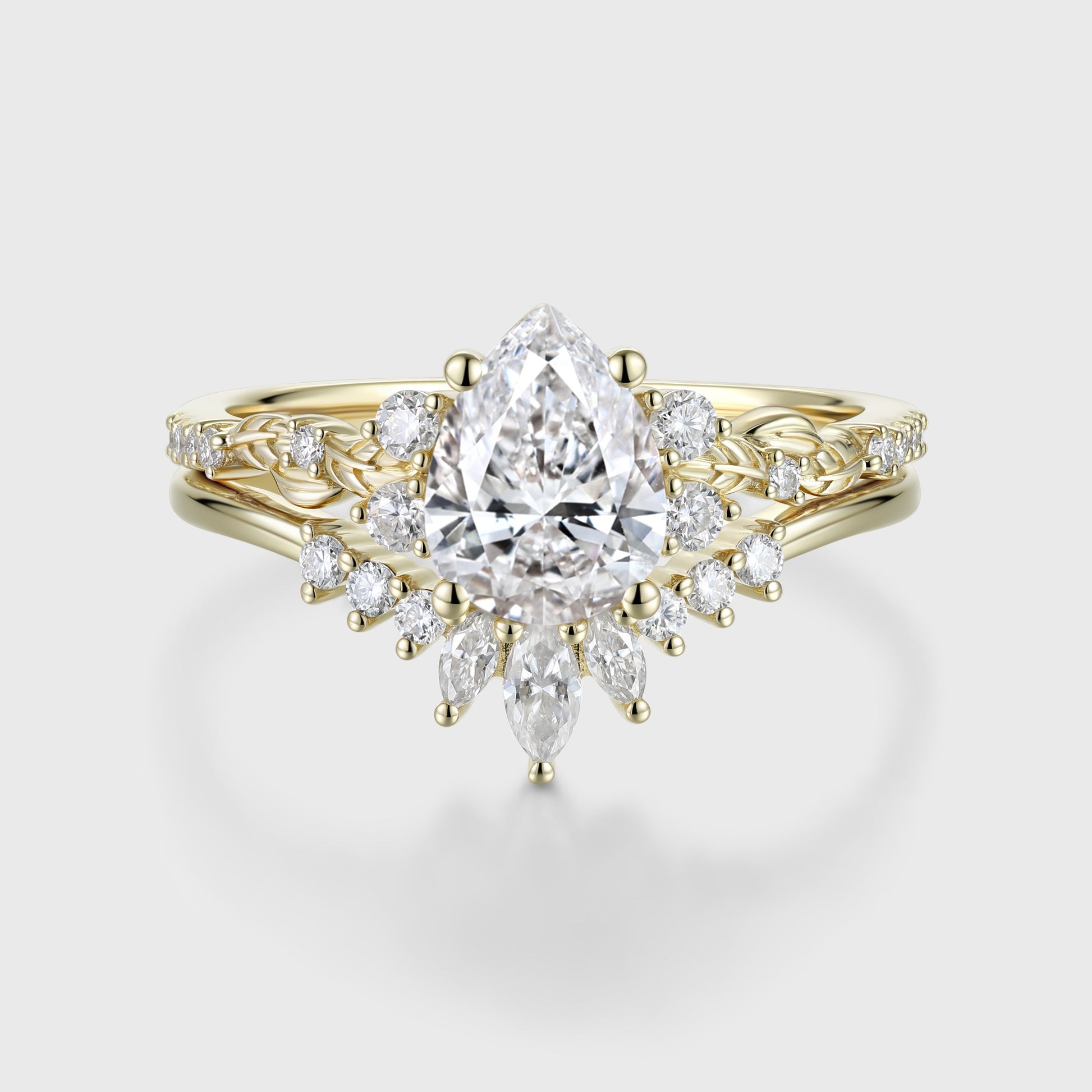 1.0CT~5.0CT Kite cut Lab grown Diamond Luxury Pave Leaf Engagement Ring set