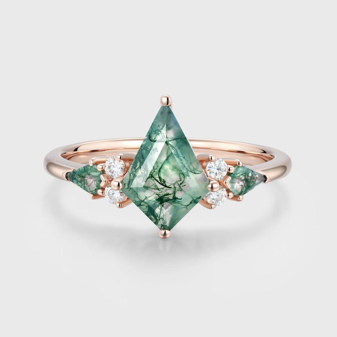 Kite cut Moss Agate Solid Gold Engagement Ring
