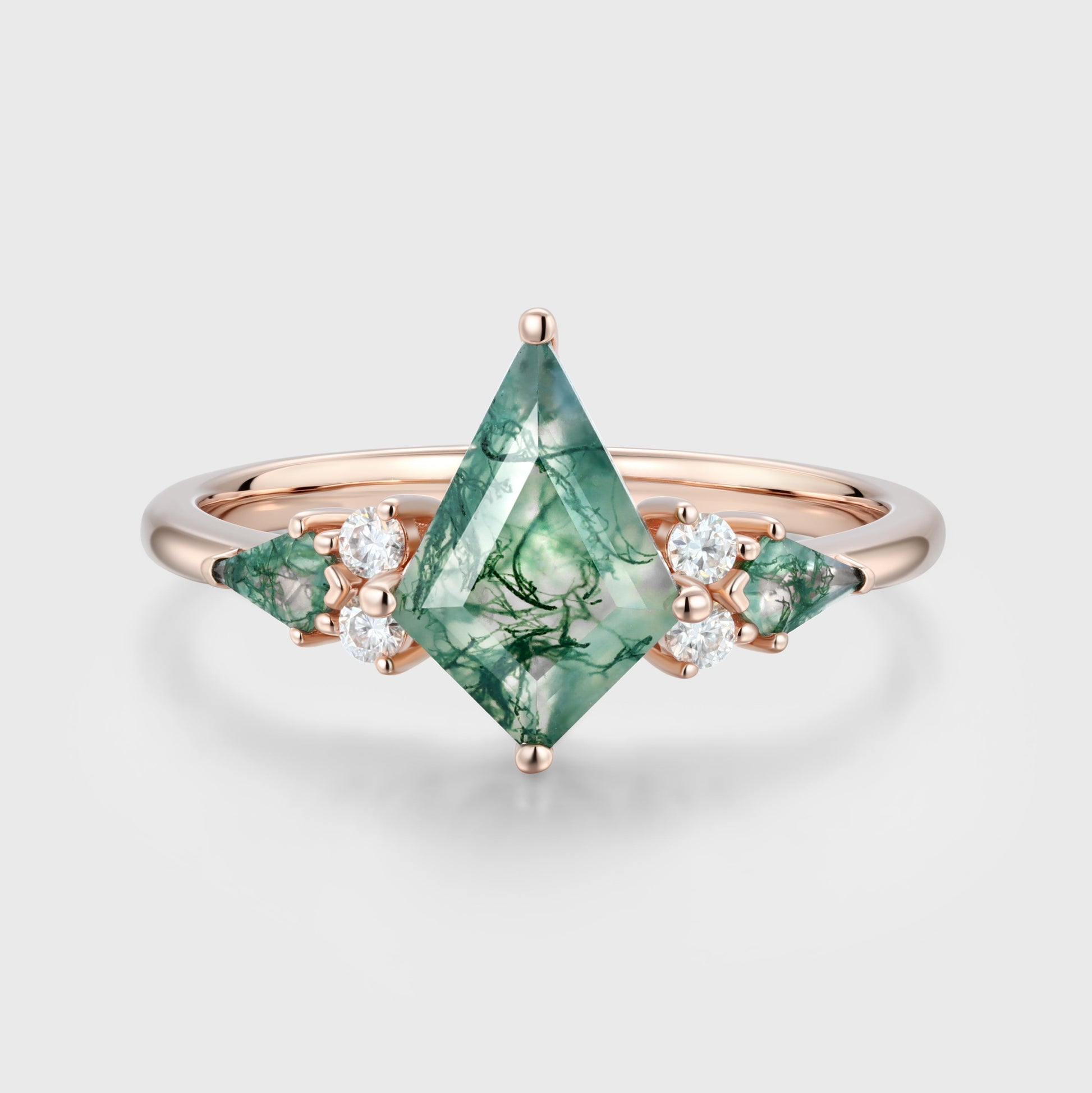 Kite cut Moss Agate Solid Gold Engagement Ring