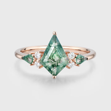 Kite cut Moss Agate Solid Gold Engagement Ring