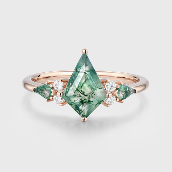 Kite cut Moss Agate Solid Gold Engagement Ring