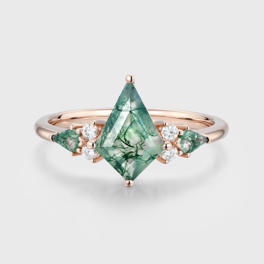 Kite cut Moss Agate Solid Gold Engagement Ring