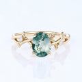 Nature Inspired Oval cut Moss Agate Leaf Gold Engagement Ring