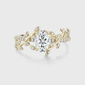 Nature Inspired Oval cut Moissanite Leaf Gold Engagement Ring