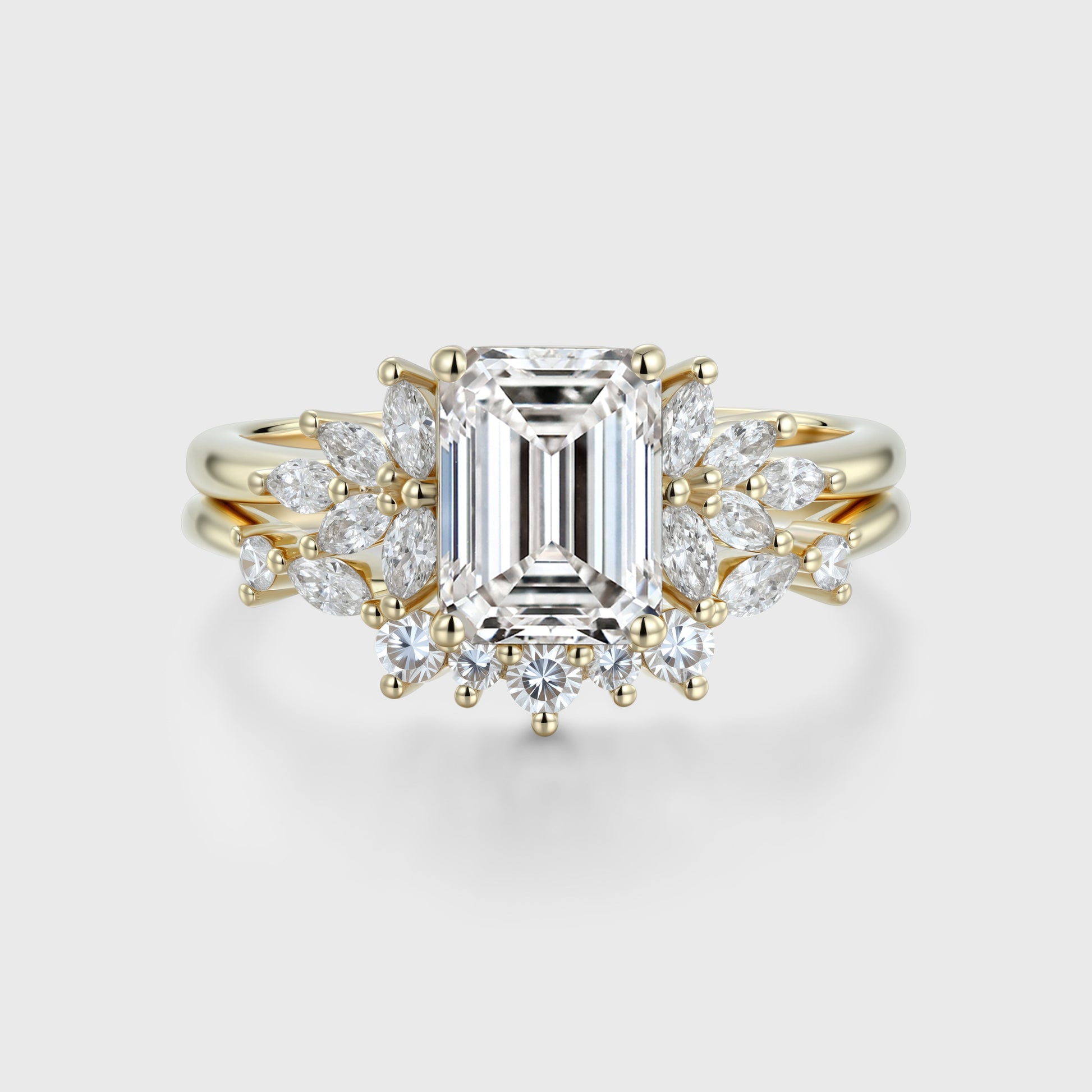 1.0CT~5.0CT Emerald cut Lab grown Diamond Cluster Engagement Ring Set