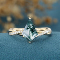 Kite Cut Natural Green Moss Agate Cluster Engagement Ring