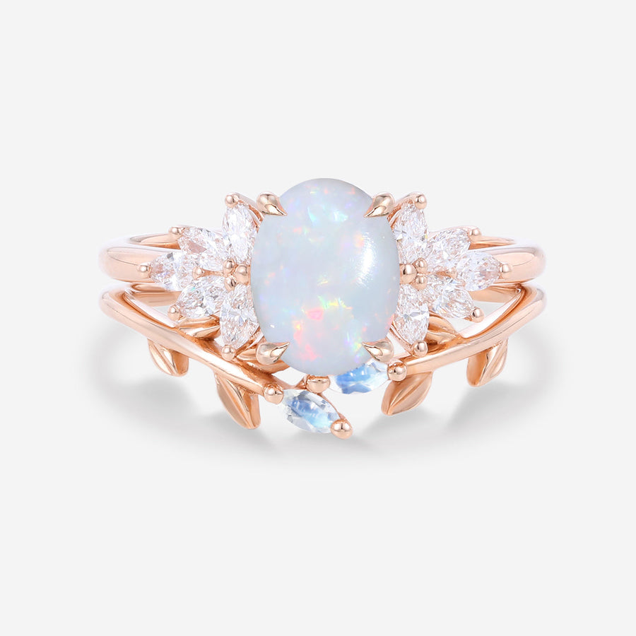 Oval cut Opal Engagement ring Bridal Set