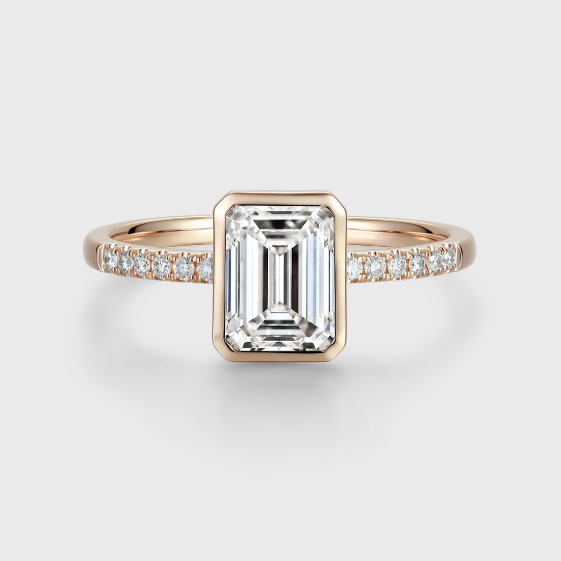 Bezel setting Emerald cut Lab grown Diamond Half Eternity Sold Gold Engagement Ring