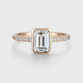 Bezel setting Emerald cut Lab grown Diamond Half Eternity Sold Gold Engagement Ring