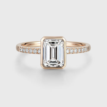 Bezel setting Emerald cut Lab grown Diamond Half Eternity Sold Gold Engagement Ring