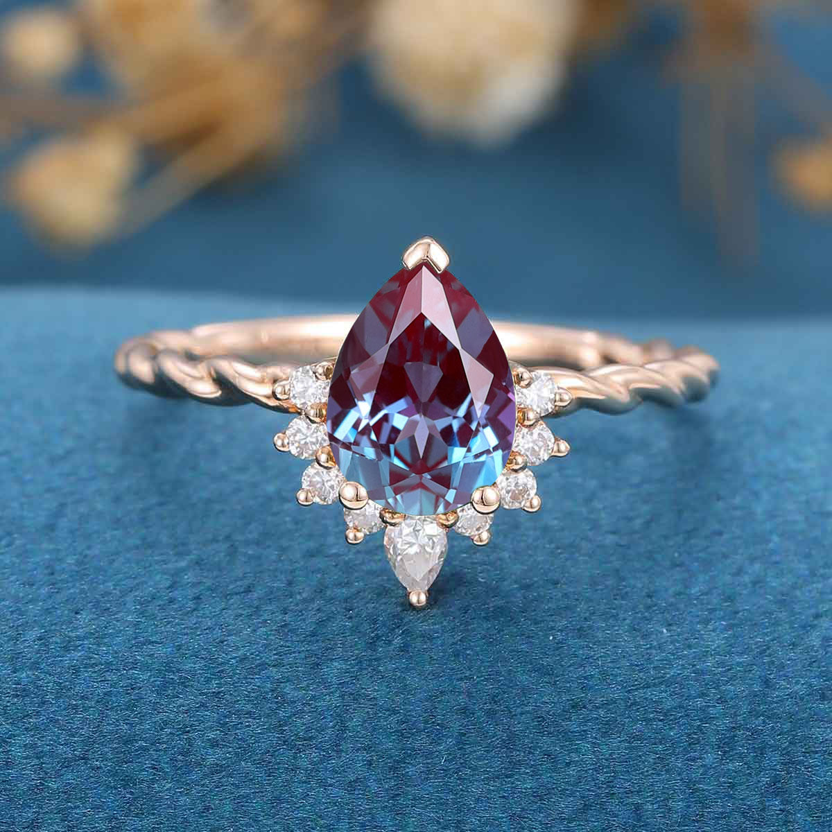 Pear cut Alexandrite | Diamond Engagement ring 