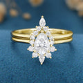 Pear cut Halo Engagement ring Bridal Set