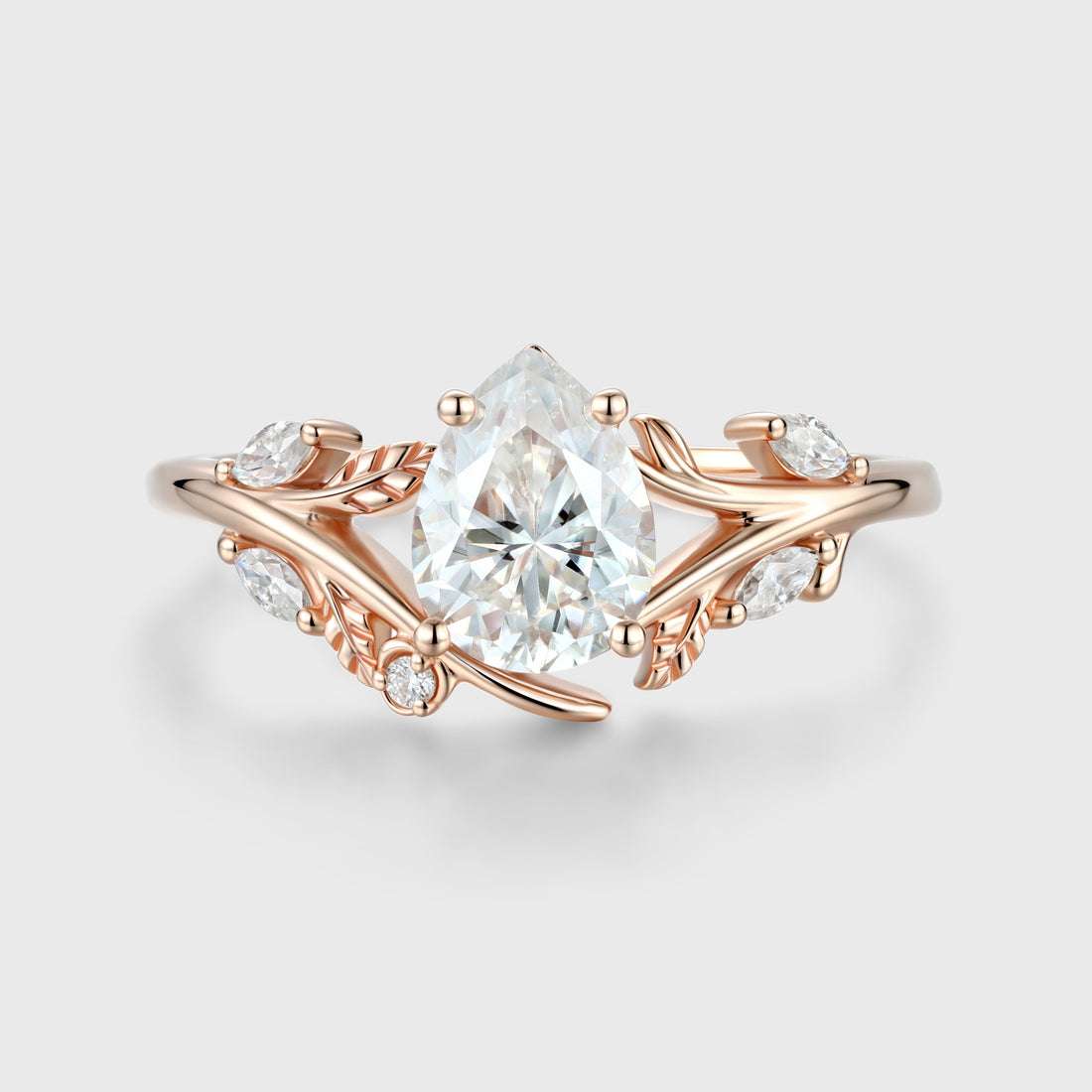 Nature Inspired Pear cut Moissanite Engagement Ring