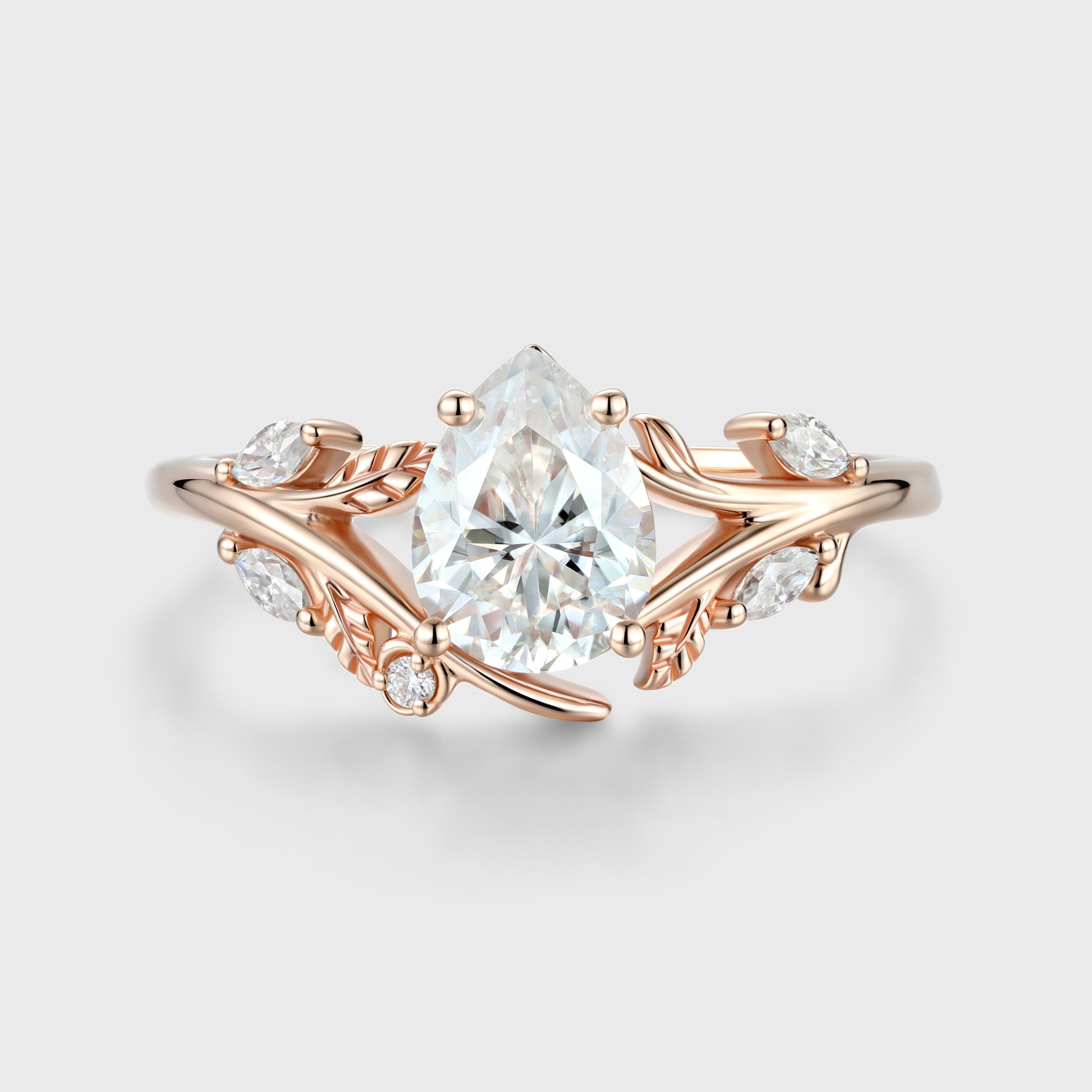 Nature Inspired Pear cut Moissanite Engagement Ring