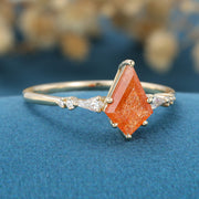 Kite Cut Sunstone Engagement Ring