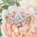 1.0CT~5.0CT Pear cut Lab Grown Diamond Cluster Engagement Ring Set