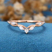 Marquise cut Moissanite | Diamond Rose gold Curved Wedding Band