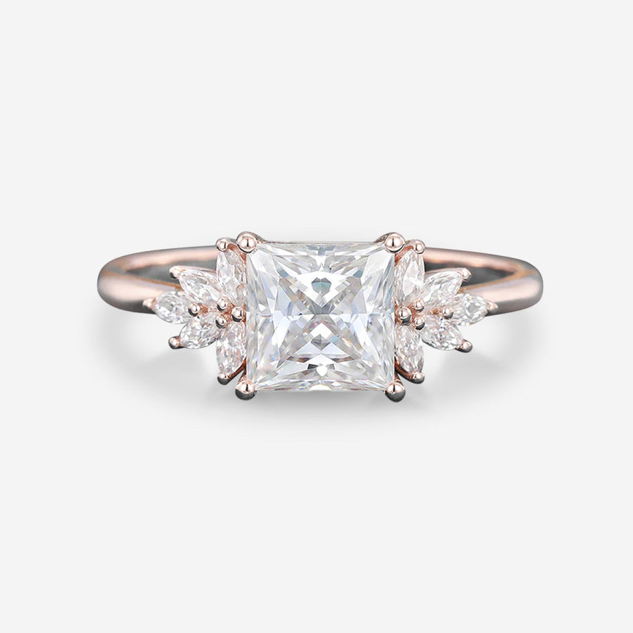 2.0 Carat Princess cut Moissanite cluster Engagement Ring