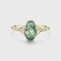 Coffin cut Moss Agate Solid Gold Engagement Ring