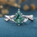 Kite Cut Natural Green Moss Agate Cluster Engagement Ring