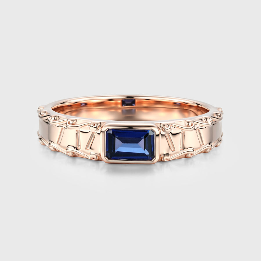 Unique Emerald cut Lab Sapphire Mens Wedding Band Promise Rings For Men
