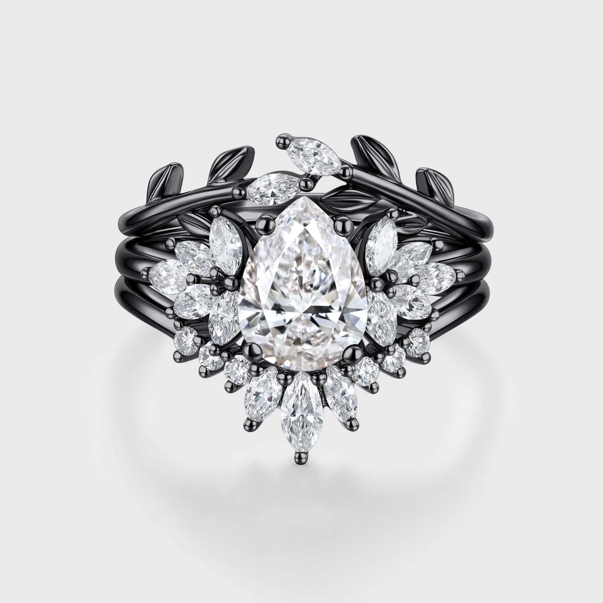 1.0CT~5.0CT Pear cut Lab Grown Diamond Cluster Engagement Ring Set (Copy)