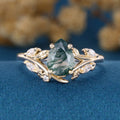 Nature Inspired Pear cut Moss agate Engagement Ring