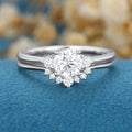 Round cut Moissanite Engagement Ring Bridal Set