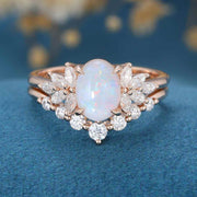 Oval cut Opal Engagement ring Bridal Set