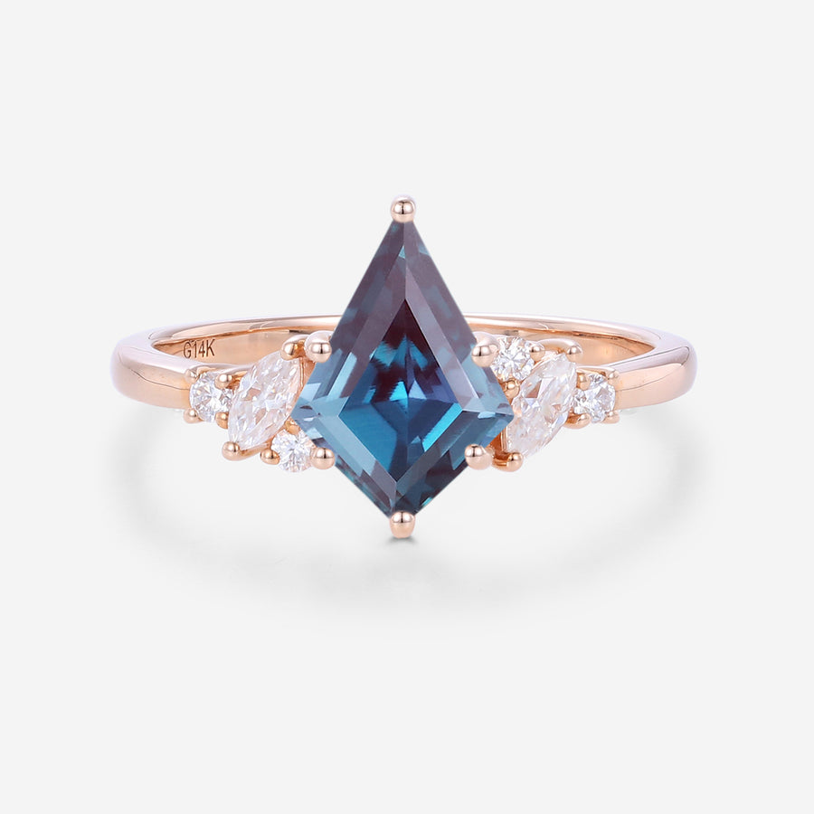 Kite Cut Lab Alexandrite Engagement Ring