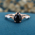 Pear cut Black Onyx Solid Gold Engagement Ring