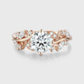 Nature Inspired Round cut Moissanite Leaf Gold Engagement Ring