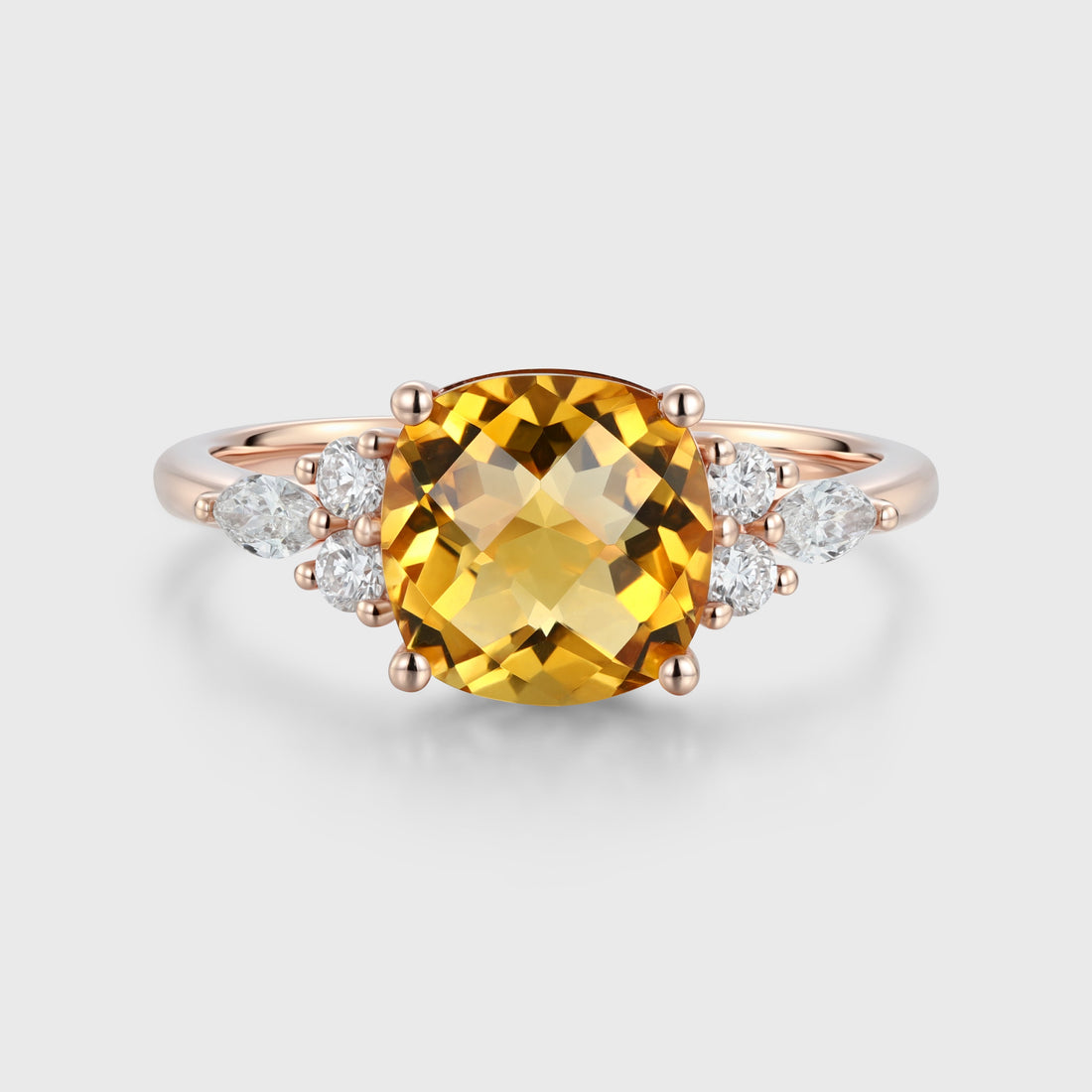 Square cut Citrine Solid Gold Engagement Ring