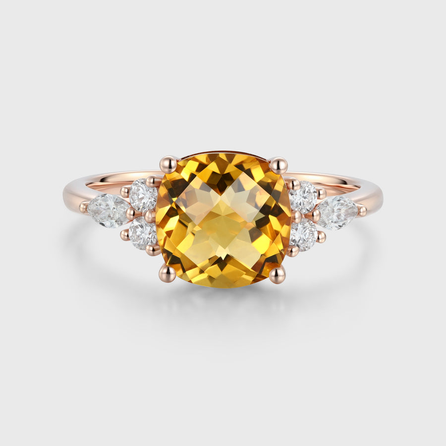 Square cut Citrine Solid Gold Engagement Ring