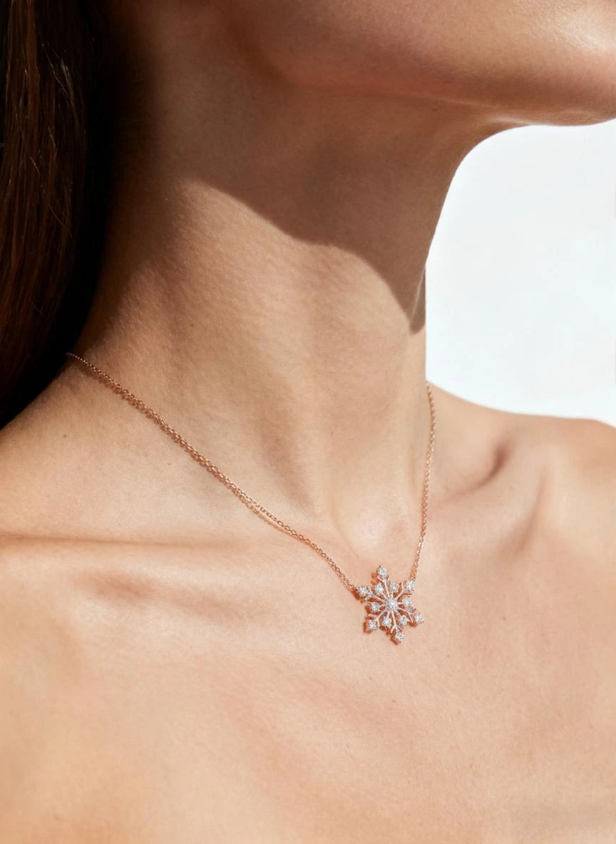 Christmas Snowflake Pendant Necklace with Diamonds
