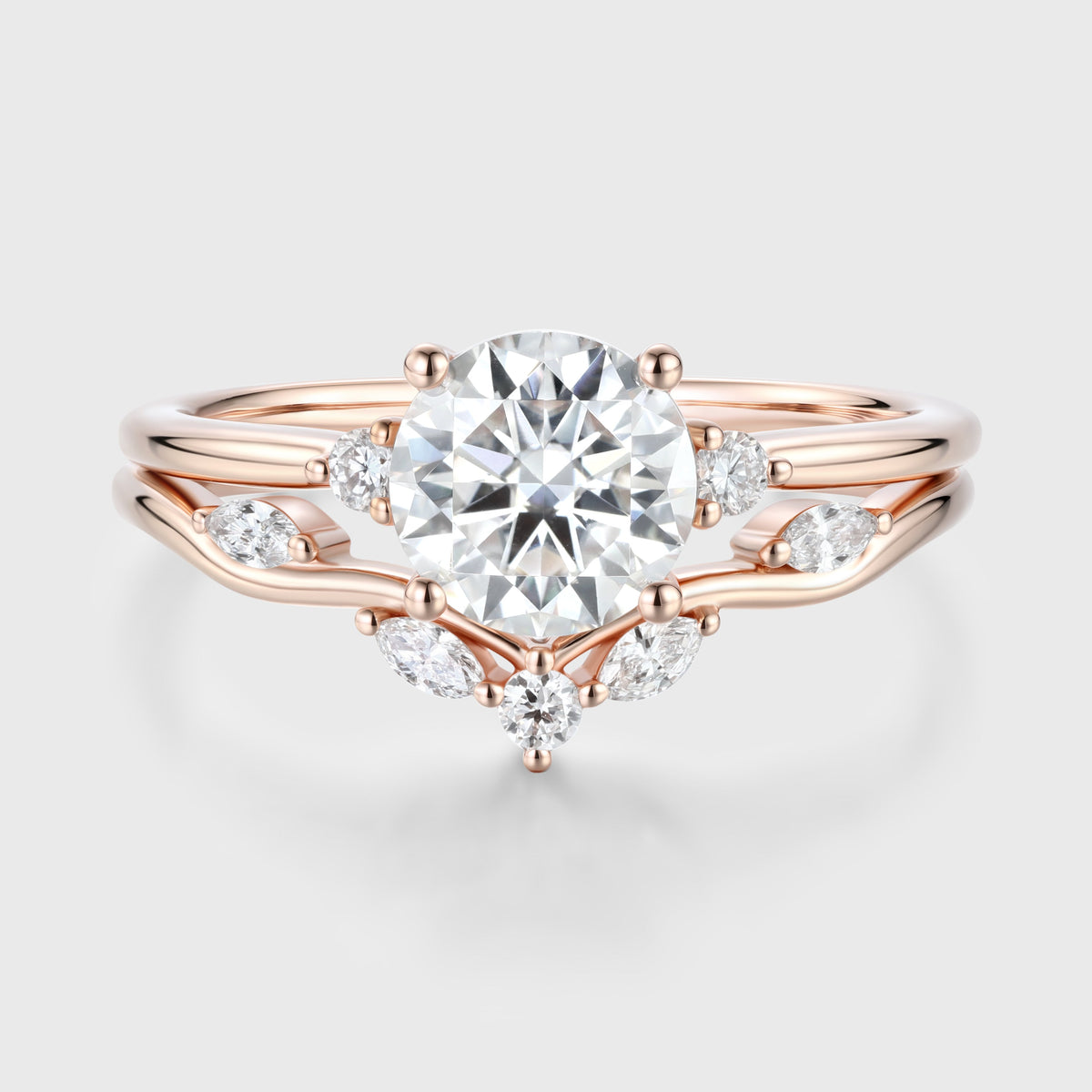 Round Cut Moissanite Wedding Bridal Set