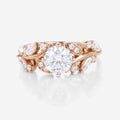 Nature Inspired Round cut Moissanite Leaf Gold Engagement Ring