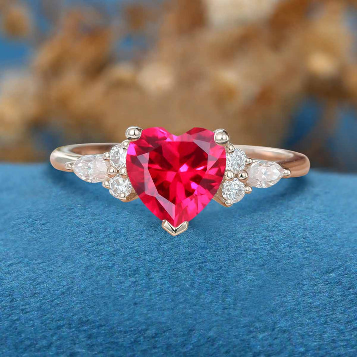 Heart Cut Lab Ruby Engagement Ring