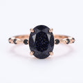 Oval cut Blue Sandstone Solid Gold Engagement Ring