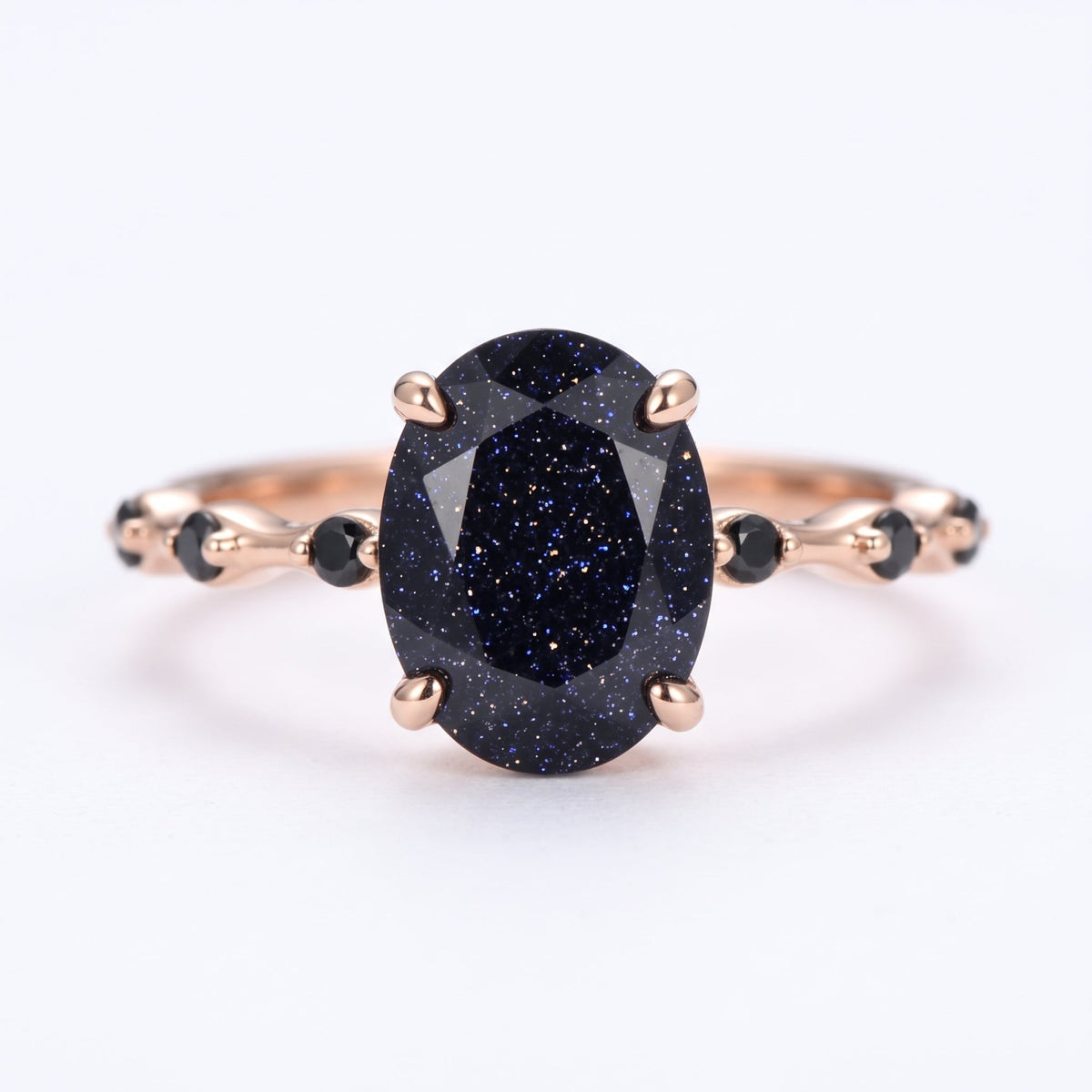 Oval cut Blue Sandstone Solid Gold Engagement Ring