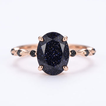 Oval cut Blue Sandstone Solid Gold Engagement Ring