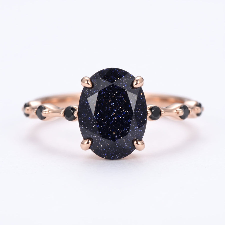 Oval cut Blue Sandstone Solid Gold Engagement Ring