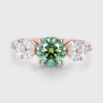 6mm Round Green Moissanite Cluster Engagement ring