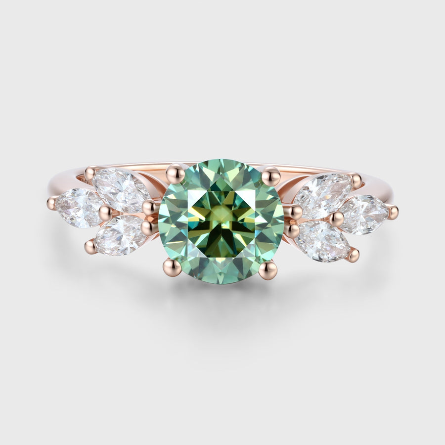 6mm Round Green Moissanite Cluster Engagement ring