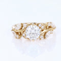 Nature Inspired Round cut Moissanite Leaf Gold Engagement Ring