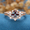 Princess cut Alexandrite | Diamond Engagement Ring Bridal Set 