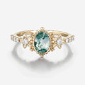 Bezel setting Oval cut Moss Agate Halo Moissanite | Diamonds Gold Engagement Ring
