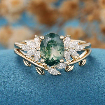 Natural Green Moss Agate Oval Cluster WeddingBridal Sets