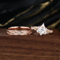 Nature Inspired Moissanite Couple Rings | D Color VVS1 | Rose Gold Leaf Wedding Bridal Set